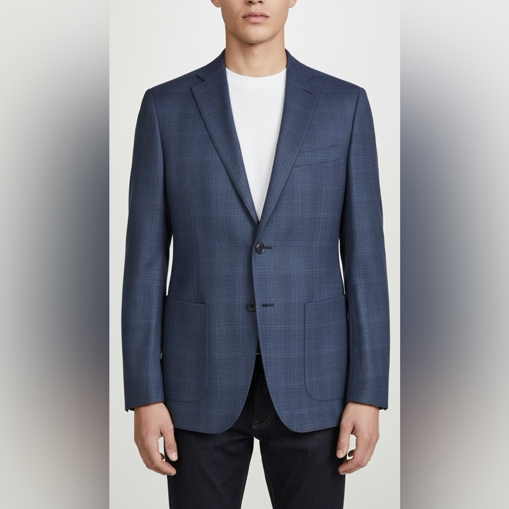 JKT New York Men’s Trent Plaid Wool Blazer - Blue
